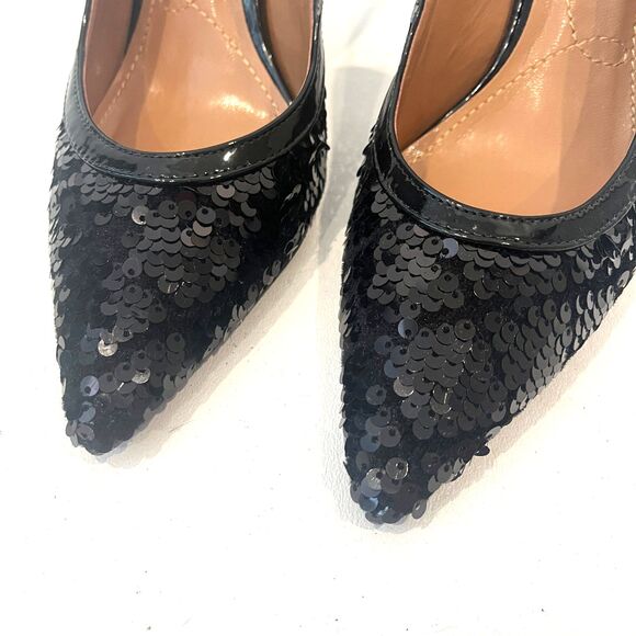 J.Renee Shoes - J.Renee Chinaetta Black Diamond Sequin Fabric Slingback Heels Size 6 Dressy